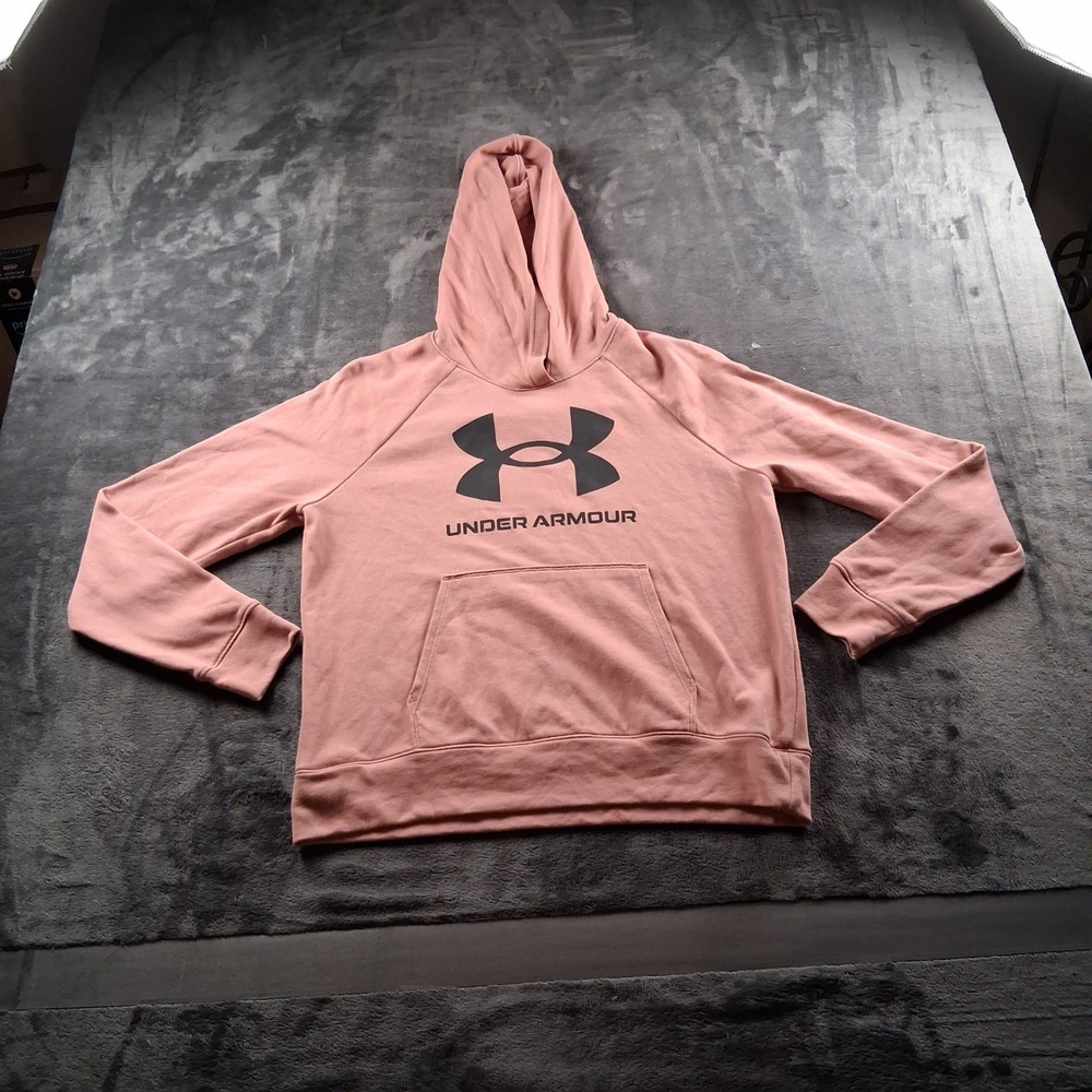 Under Armour Rival Fleece Hoodie Womens Medium Pink Logo Pullover Sweatshirt - Picture 2 of 7